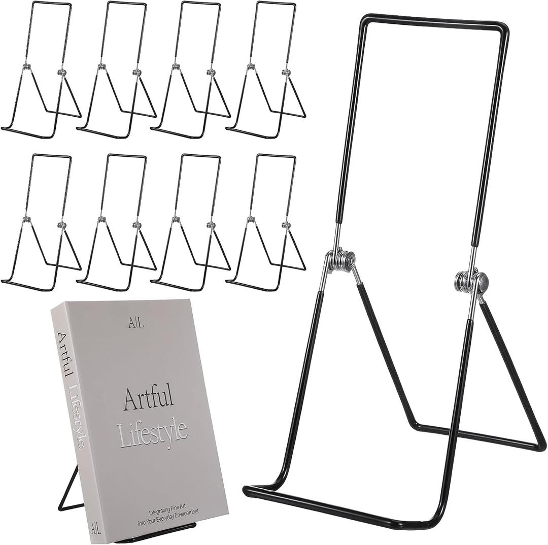 10 PCS Metal Book Stand, 9.17 Inch Adjustable Plate Display Stand Bulk Foldable Black Metal Easels Portable Stands for Books, Photo Frames, Vinyl Records, Paintings and Handicrafts-Black