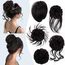 HMD 5 Pieces Messy Hair Bun Hairpiece Tousled Updo for Women Hair Extension Ponytail Scrunchies with Elastic Rubber Band Long Updo Messy Hairpiece Hair Accessories Set for Women 4# (4#-Darkest Brown)
