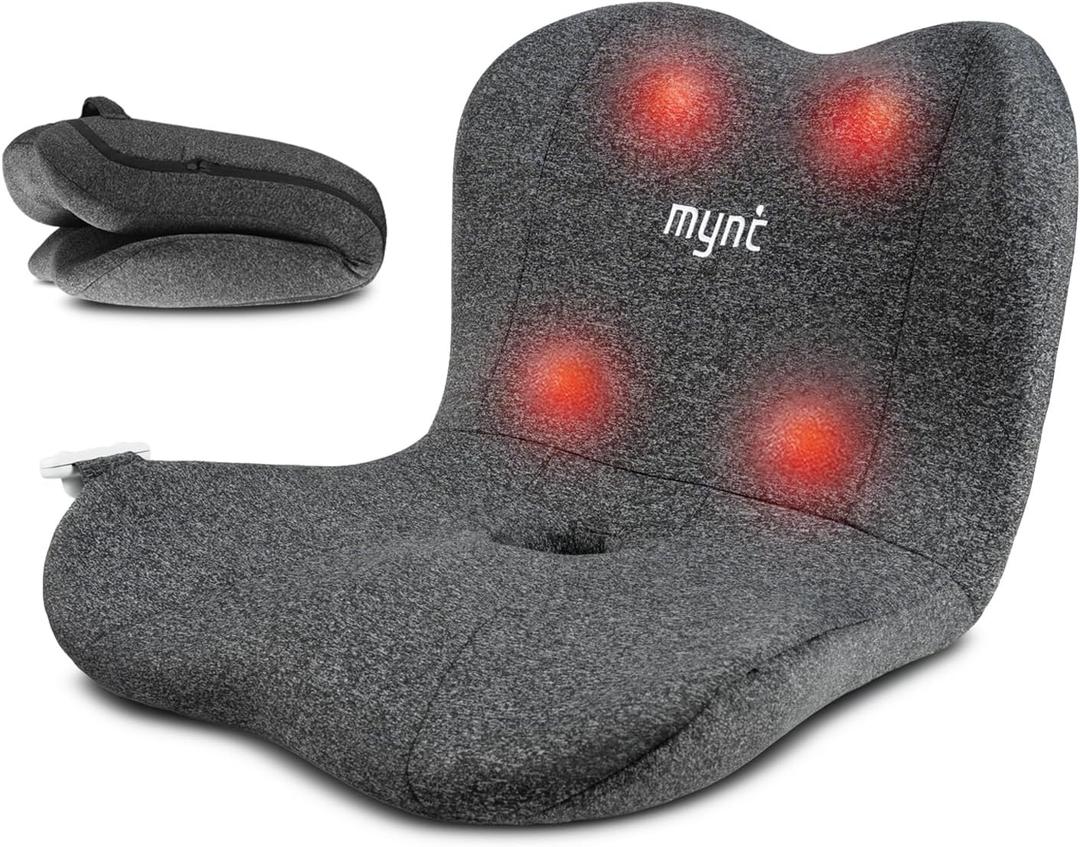 Mynt Lower Back Acupressure Massager, Lumbar Hip Rolling Massage Seat Cushion with Heat, Foldable Ergonomic Support Cushion with Shiatsu Massage Help Improve Sitting Posture