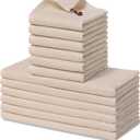 Homaxy 100% Cotton Kitchen Towels and Dishcloths Set, 12 x 12 Inches and 13 x 28 Inches, Set of 12 Bulk Kitchen Towels Set, Ultra Soft Absorbent Dish Cloths for Washing Dishes, Beige