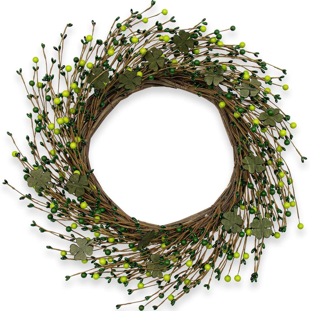 St Patricks Day Wreaths for Front Door 20 Inches Green Shamrock Wreath St Patricks Day Door Wreath with Irish Green Clover for Spring Indoors Outside Window Farmhouse Wall Window