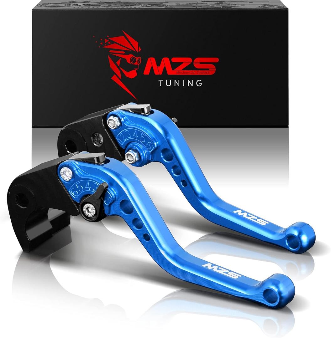 MZS Blue Motorcycle Brake Clutch Levers Short Adjustable CNC Compatible with Z900 17-24 / Z650 Z650RS EX650 ER6F 17-26 / Vulcan S 650 15-26 / KLE650 KLE 650 15-26 / KLZ1000 KLZ 1000 15-19