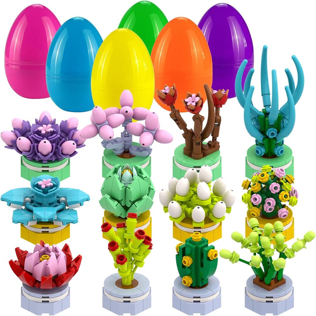 12 Pack Easter Eggs Succulent Building Blocks for Easter Theme Party Favors Supplies for Easter Egg Hunt Basket Stuffers Fillers Classroom Prize Supplies