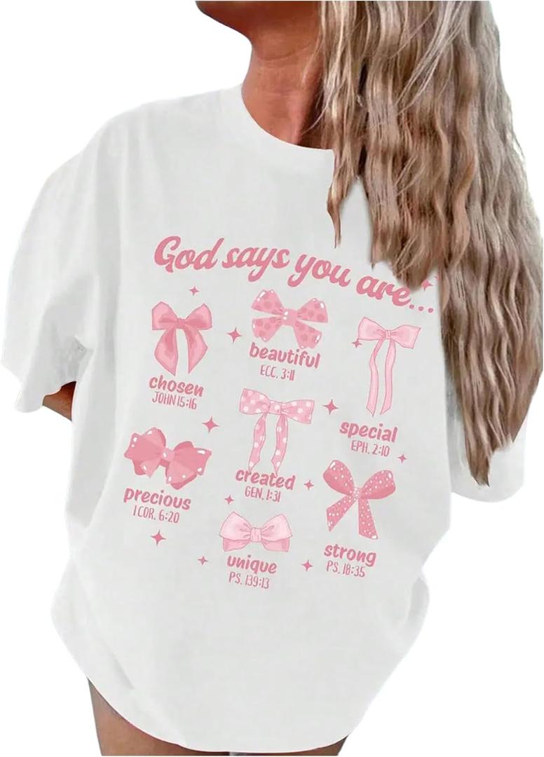 RoseSeek Girl's Graphic Tees Short Sleeve Crewneck T Shirts Casual Summer Tops Cute Preppy Clothes (White)