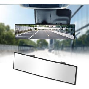 Rear View Mirror, Chrome Anti-glare Panoramic Rear Mirrors Universal 12 Inch Convex Car Interior Clip on Extra Big Wide Angle Rearview Mirror Extender to Reduce Blind Spot for Car SUV Trucks