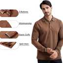 Men's Pique Polo Shirts Long Sleeve Cotton Blend Tipped Casual Collared Polo Shirts Business Classic Fit (Beige, XXXL)