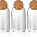 Glass Storage Jars, 3 Pcs, 800ML/27Oz - Sealed With Cork Ball Lids, Airtight Round Bottles for Coffee Beans & Nuts, Containers With Wooden Lids
