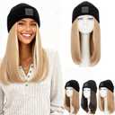 S-noilite Beanie Wig Hat with Hair Attached for Women Knitted Beanie Wig Winter Warm Hat Hair Extentions with 11" Straight Hair Synthetic Hairpiece for Women Girls(18",#18P613 Blonde Highlighted)