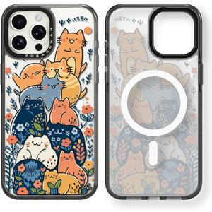 Magnetic for iPhone 13 Pro Max Magsafe Case Cute Aesthetic - Durable Shockproof 6.6 ft Drop Impact Phone Case Cover with Funny Fashion Cats Party Design 6.1" Black