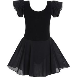TENVDA Girls Dance Leotards with Skirts Pink Black Toddler Ballet Dress Camisole Ruffle/Short/Long Sleeve for 2-10 Years Kids
