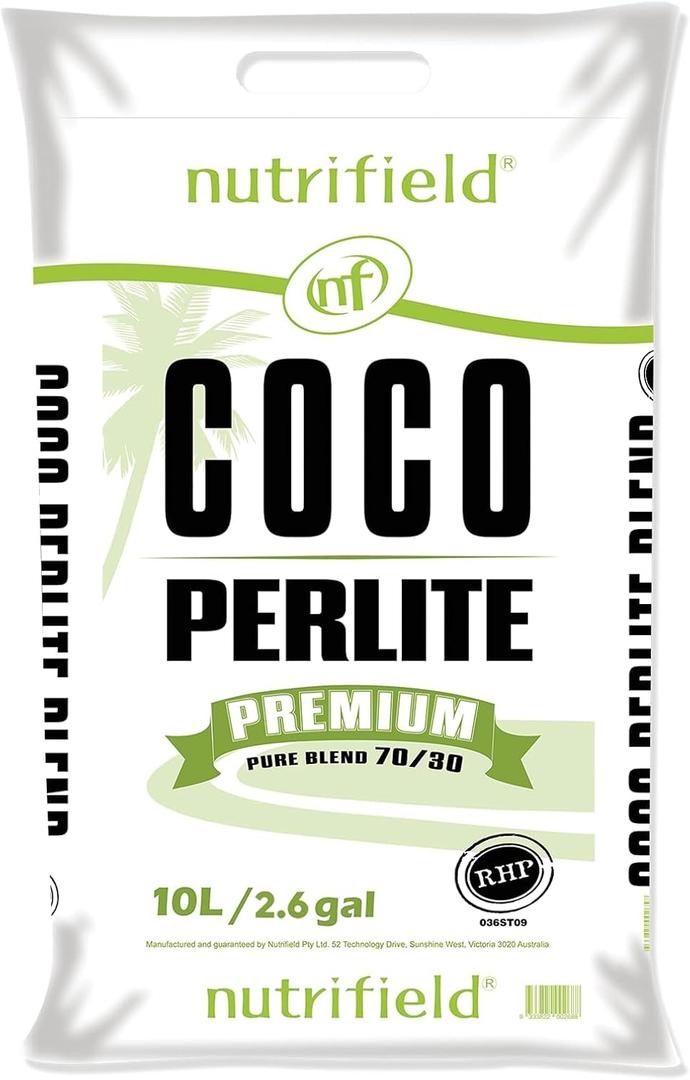 Nutrifield Coco Coir Perlite Mix 10 Liter - 70/30 Blend - Pre Buffered with Calcium, Organic Coconut Coir & Perlite for Plants - Hydroponic, Indoor & Outdoor, Grow Bags & House Plants