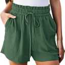 Hody Lovy High Waisted Linen Shorts for Women with Pockets Beach Vacation Resort Wear Casual Summer Lounge (Green, L)