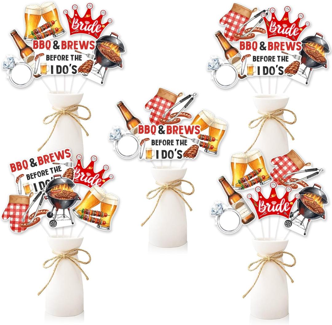 BBQ and Brews Before I Do's Party Decorations Table Centerpiece Sticks 24pcs BBQ theme Bridal Shower Table Decor Cookout Grill Beer Crown Ring Bachelorette Bride To Be Outdoor Indoor Party Supplies