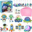 2 x SUKKI Valentines Day Cards for Kids - 32 Valentine Cards + 32 Cute Keychains + 32 Gift Envelopes with Temporary Tattoos, Perfect Space Flight Theme Greeting Exchange Cards for Classmates Party Favors