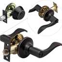 Berlin Modisch Entrance Lever Door Handle (for Office and Front Door) Reversible for Right and Left Side and a Single Cylinder deadbolt Set Keyed Alike Combo Pack