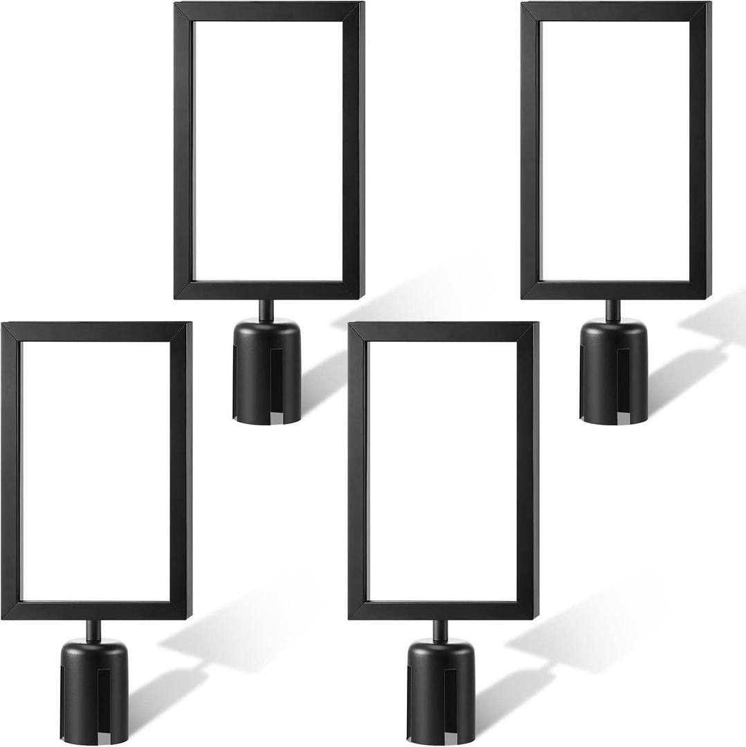 Taiyin 4 Pcs Stanchion Sign Holder Double Sided Sign Frame with Cover Stanchion Top Frames for 8.58 x 12.52 Inches Paper Size for Crowd Control Sentry Stanchions (Black)