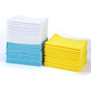 Amazon Basics Microfiber Cleaning Cloths, Highly Absorbent, Scratch-Free, Ultra-Soft, Non-Abrasive, Reusable and Washable, 16" x 12", Blue/White/Yellow, 24-Pack