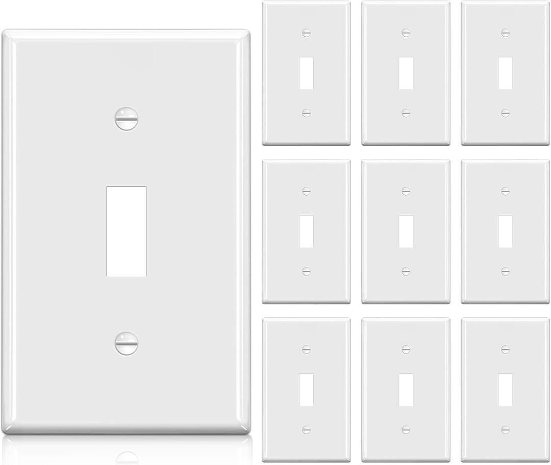 BESTTEN Toggle Light Switch Wall Plate, 1-Gang Switch Plate Cover, Standard Size, Unbreakable Polycarbonate Faceplate Cover, UL Listed, White, 10 Pack