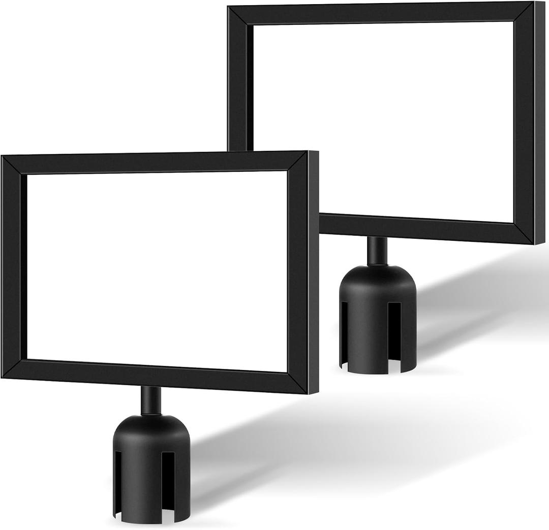 Kigley 2 Pack Stanchion Sign Holder Portrait Top Stand Poster Landscape Display 8.5" x 11" Paper Size Double Sided Sign Frame with Cover for Crowd Control Sentry Stanchions Queue Barrier, Black