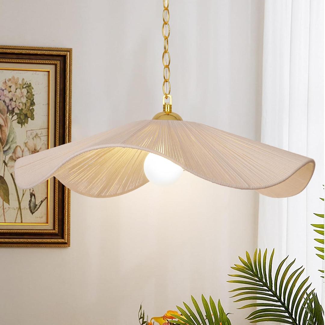 23.6" Boho Large Wicker Chandelier Light Fixture, Hand Woven Coastal Rustic Chandeliers Farmhouse Chandelier Hanging Light for Dining Room, Kitchen Island, Living Room, Nursery, Foyer