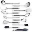 Berglander Cooking Utensil Set 12 Piece Stainless Steel Kitchen Tool Set, Include Cooking Spoon, Spatula, Whisk, Cooking Tong and etc (12 Pieces)