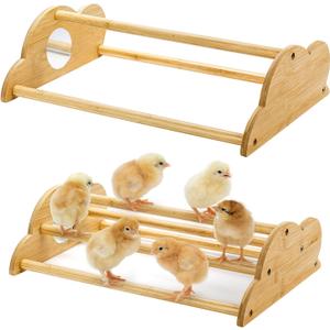 Frcctre 2 Pack Bamboo Chicken Perch, Freestanding Roosting Bar Set Baby Chick Stand Training Perch Chicken Jungle Gym with Built-in Mirrors for Brooder, Coop, Hens