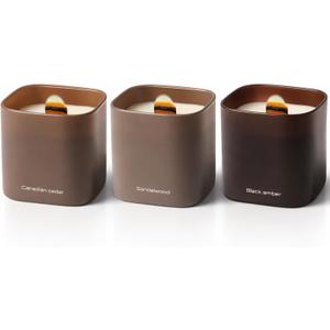 Set of 3 Premium Scented Soy Candles Gift Set | Dusk to Dawn Collection - Canadian Cedar, Black Amber & Sandalwood | Crackling Wood Wick | Luxury Candles for Relaxation, Home Dcor, Gifts | 9.8oz Each