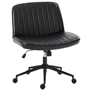 OLIXIS Criss Cross Chair with Wheels Wide Cross Legged Office Desk Vanity Chair Comfy Fabric Armless Adjustable Swivel for Home Computer Task PU, Black