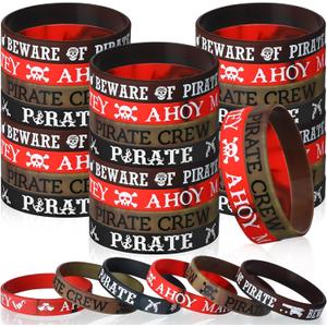 Capoda 48 Pcs Pirate Silicone Bracelets Ahoy Matey Caribbean Rubber Wristbands Skull Pirate Ship Party Favors for Girls Boys Birthday Decorations Halloween Party Supplies