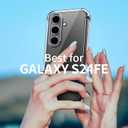 for Samsung Galaxy S24 FE Case, Shockproof TPU Clear Cover with 2 Pack Tempered Glass Screen Protectors & Leather Kickstand (3M Adhesive Mount) for Stand/Horizontal Viewing, Clear