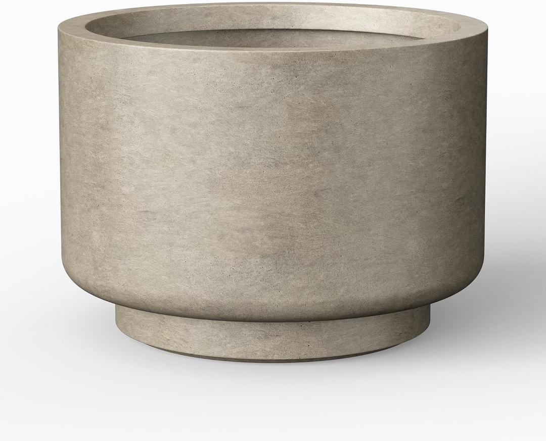 Kante 10 Inch Dia Concrete Planter, Round Pedestal Design Garden Pot for Indoor Outdoor Plants, Modern Flower Pot with Drainage Hole and Rubber Plug, Weathered Concrete, 10" Dia x 7.1"H