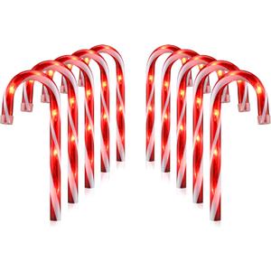 Christmas Candy Cane Lights, Candy Cane Lights Christmas Decorations Outdoor for Yard,Garden(10Inch), 10Pack (Red)