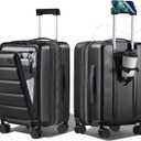 Expandable 20Inch Carry On Luggage Airline Approved - Front Pocket Hardside Travel Suitcase Unbreakable -with Cup Holder,USB Charge,Side Pothook, 360Spinner Wheels, TSA Lock, Black