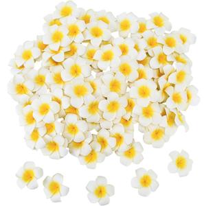 100Pcs 1.9'' White Hawaiian Plumeria Foam Flower Heads, Artificial Frangipani with Petal for Hair Clips, Lei Making Supplies, Hat Cap Ornament, DIY Floral Craft Decor, Spring Wedding Beach Party Home