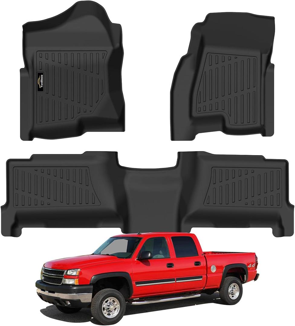Floor Mats 1999-2006 for Chevy Silverado & GMC Sierra Crew Cab | 1500 2500 2500HD 3500HD, 2007 Silverado Sierra Classic Body, 2000-2006 Suburban/Yukon XL/Escalade ESV (2nd Row Bench Seat)