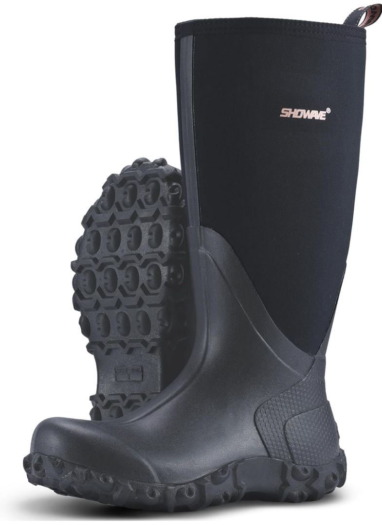 Showave Rain Boots for Men Waterproof Insulated Rubber Neoprene Boots Heavy-duty Mud Boot for Farming Raining Fishing Gardening Yard Work 10