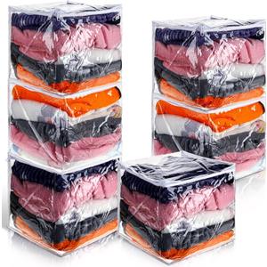 6 Packs Clear Zippered Storage Bags Sweater Moth Bags Plastic Storage for Blankets Clothes Bed Sheet Organizer with Zipper for Closet Linen Sweater Bed Sheet Clothes Pillow(12 x 12 x 12 Inch)