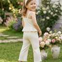 Toddler Baby Girl Summer Clothes Outfits Crocheted Ruffle Camisole Pants Kids Clothing Set, Size 2-3Y (Beige)