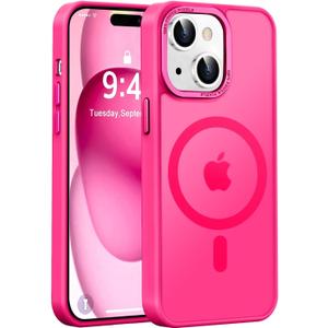 Newfuture Magnetic for iPhone 15 Case [Compatible with Magsafe] [Military Grade Drop Protection] Translucent Matte Anti-Fingerprint Shockproof Phone Case for iPhone 15 6.1 inch, Hot Pink