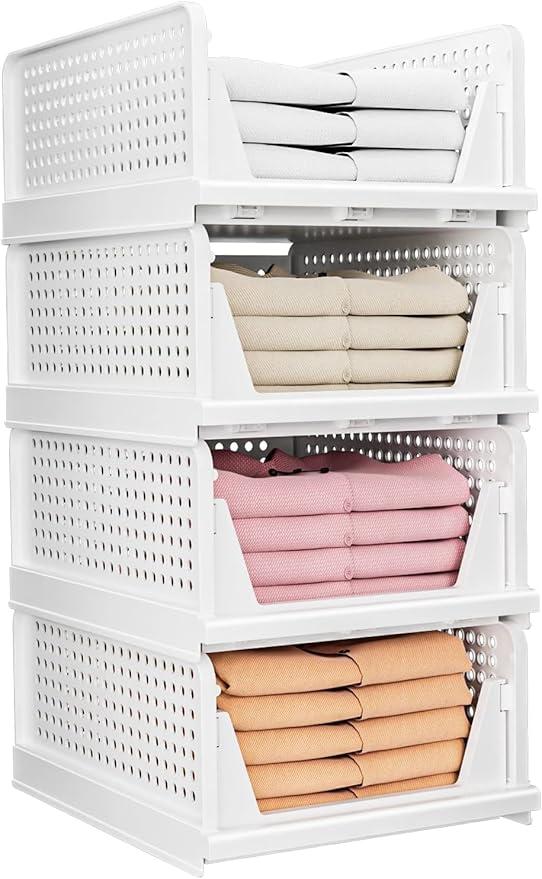 Clothes Organizer for Wardrobe,Wardrobe Organiser for Clothes,Cupboard Organizer for Clothes,Foldable & Stackable Closet Organizer Drawer Organizer, Almirah Space Organizer (4 Layer)