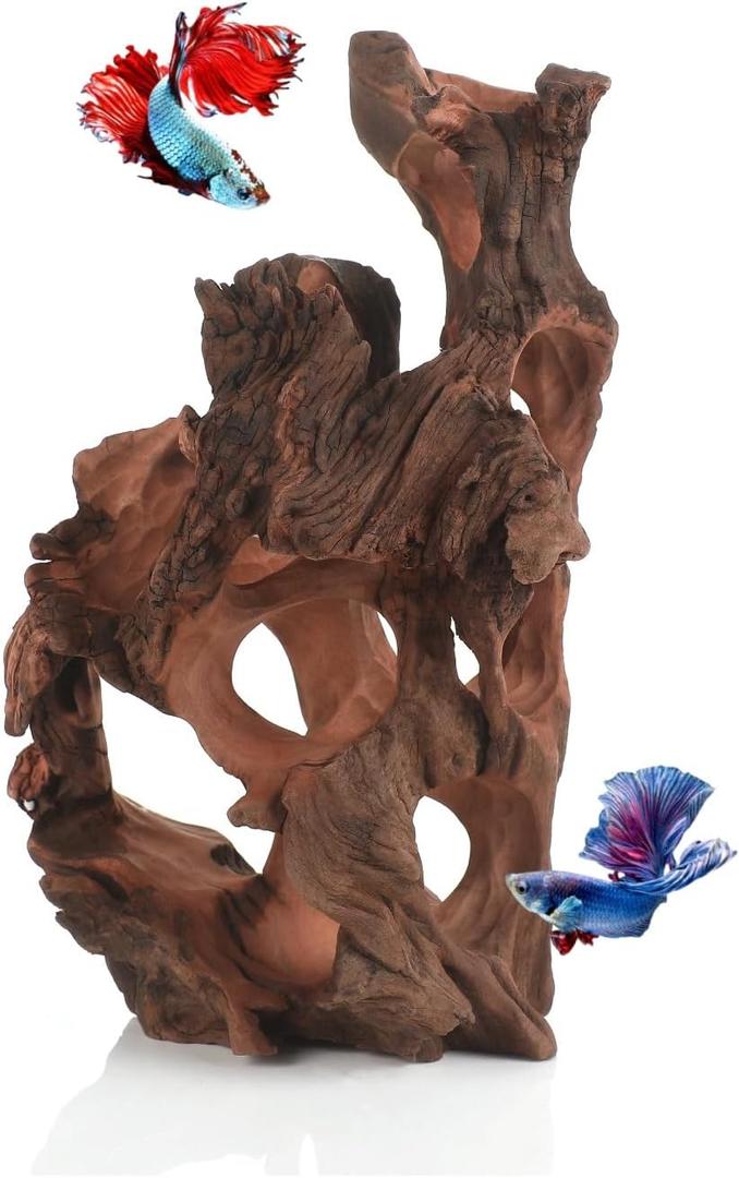 Natural Wood Aquarium Cave Betta Fish Hideout for Aquarium Fish Tank Decorations-Reptile Hide-Snake Hide-Cave for Cichlids Habitat Shelter for Crayfish Shrimp and Other Aquatic Pets 9-11.8" (10.2-11.8 Inch, multi-hole)