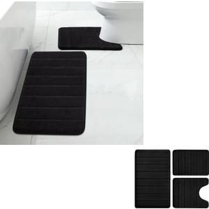 BYSURE Bathroom Rugs Sets 5 Piece, Memory Foam Bath Mats with U-Shape (Black)