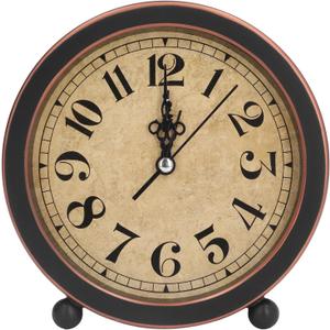 Vintage Retro Analog Alarm Clock, 5 in Silent Small Bedside Desk Clock Battery Operated, Non-Ticking Table Clock for Bedroom, Desk, Shelf - Super Silent, High Accuracy