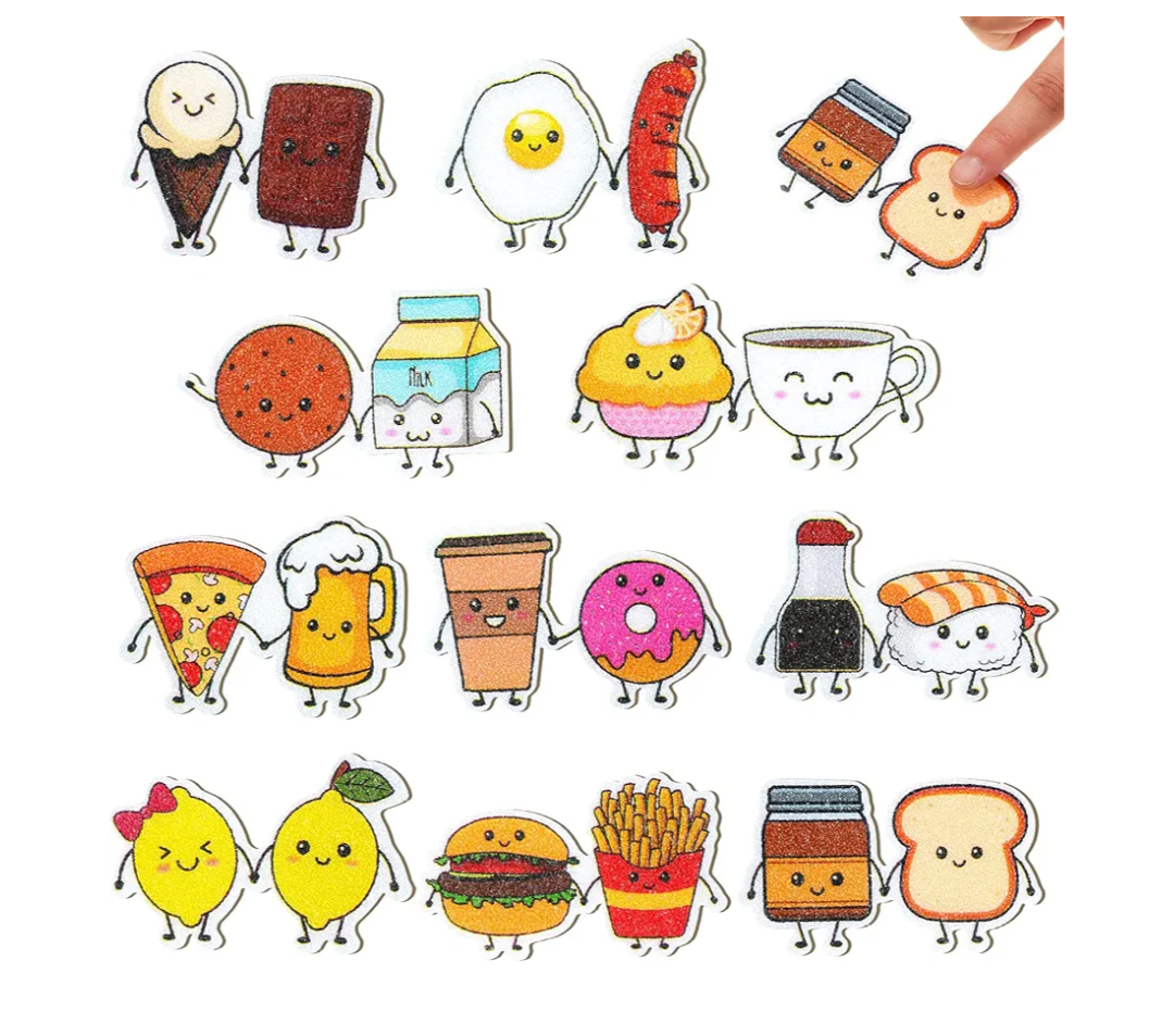 Eersida 50 Pcs Anxiety Sensory Stickers Textured Strips Stickers Food Theme Desk Fidget Anti Stress for Adults Phone Desk Laptop Office Supplies, 10 Styles