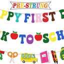 2 x Welcome Back to School Decorations, Happy First Day Banner for Classroom | Pre Strung, No Glitter Mess, No Tangled, 350G Cardstock, 9.8FT/3M String, Ideal for School Home Party Home Bulletin Board