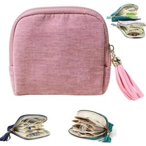 Travel Jewelry Case, Small High-End Large-Capacity Tassel Storage Bag Gifts for Women, Pouch Bags with Zipper, Velvet Jewelry Organizer Storage Bag for Bracelet Rings Earring (Light Pink)