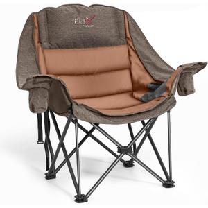 Oversized Camping Chairs with Cup Holder 500LBS, Coffee | Side Pocket,Collapsible Padded Arm Chair, Heavy Duty,Folding Chair,Ideal for Sports,Outdoor,Beach,Fishing,Lawn