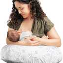 Boppy Nursing Pillow - Ergonomic Bottle & Breastfeeding Pillow with High, Firm, Large Area, Water-Repellent Cushion with Washable Cover; Baby Safety Alliance Verified - Gray Gentle Leaves