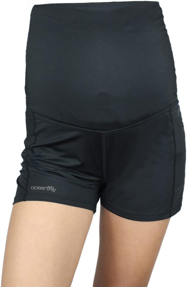 Oceanlily Over The Belly Maternity - High Waist Cover Up Womens Swim Bottoms (Large, Black Short)