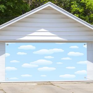 7X16ft Blue Sky White Cloud Garage Door Decoration Background Cartoon Kids Newborn Party Backdrops Children Portrait Boys Girls Baby Shower Kids Birthday Banner Cover